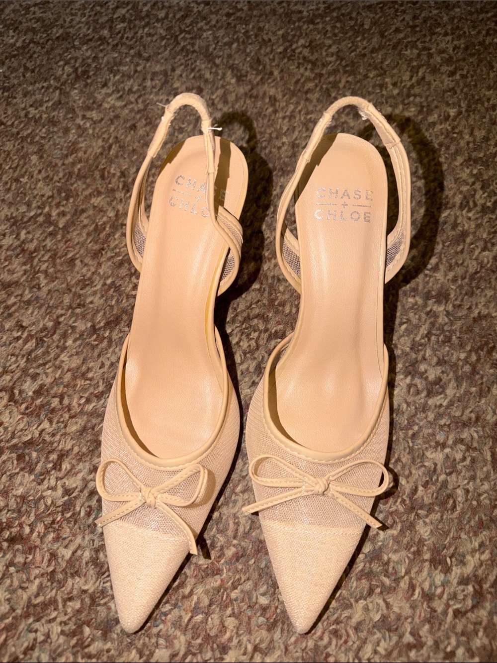 Chase + Chloe Nude/Beige Slingback Pointed Toe Pumps with Bow